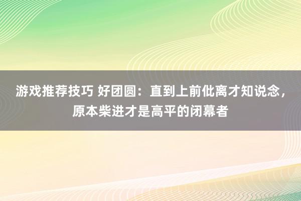 游戏推荐技巧 好团圆：直到上前仳离才知说念，原本柴进才是高平的闭幕者