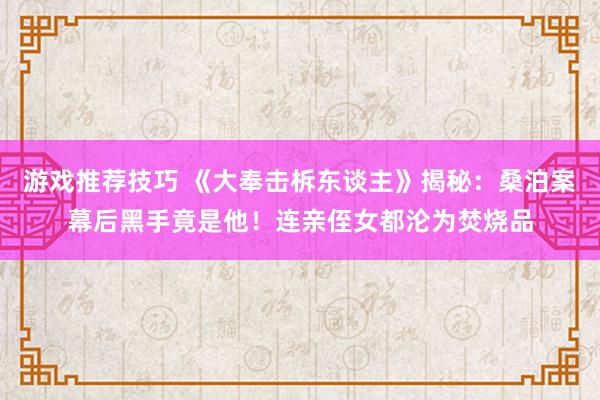 游戏推荐技巧 《大奉击柝东谈主》揭秘：桑泊案幕后黑手竟是他！连亲侄女都沦为焚烧品