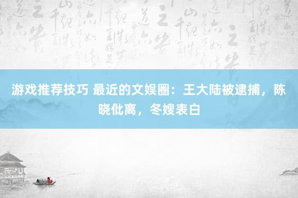 游戏推荐技巧 最近的文娱圈：王大陆被逮捕，陈晓仳离，冬嫂表白