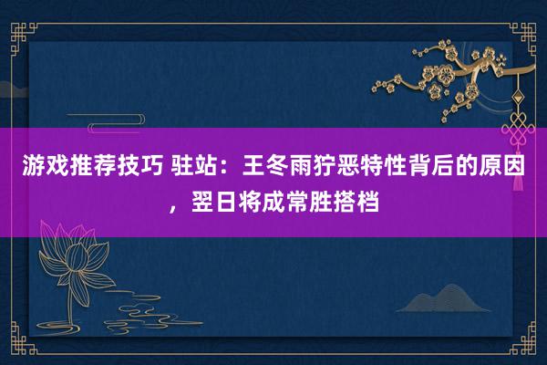 游戏推荐技巧 驻站：王冬雨狞恶特性背后的原因，翌日将成常胜搭档